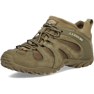 Merrell Men’s Chameleon 8 Stretch Tactical Work Shoes, Waterproof Nubuck & Mesh Upper Ultra-Lightweight Hiking Combat Boots(Dark Olive)