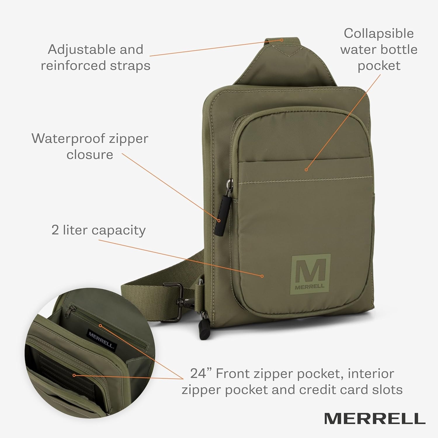 image:imageMerrell Aurora Sling Bag Crossbody Pack with Water Bottle Holder Straps amp Pockets