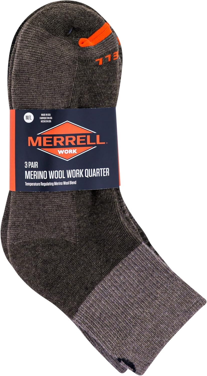 image:imageMerrell Mens and Womens Wool Everyday Hiking Socks 3 Pair Pack Cushion Arch Support amp Moisture WickingBrown