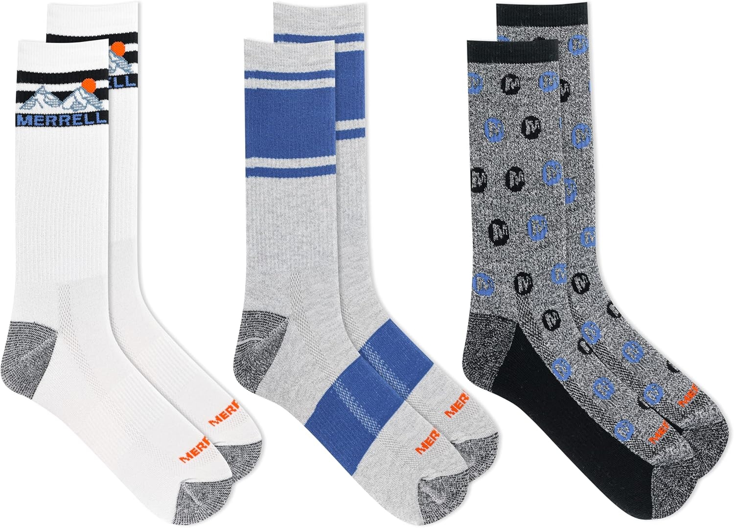 image:imageMerrell Mens and Womens Wool Everyday Hiking Socks 3 Pair Pack Cushion Arch Support amp Moisture WickingCrew Blue Assorted 3 Pairs