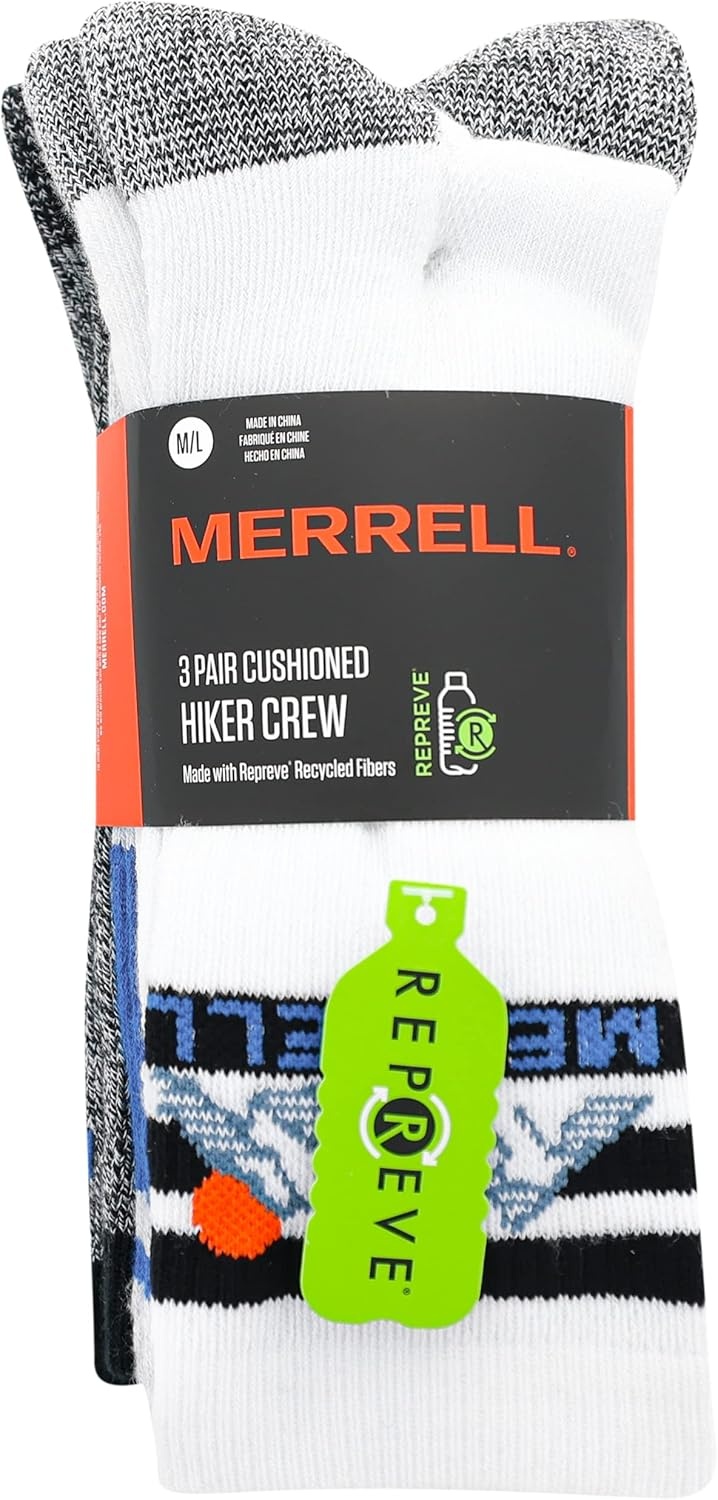 image:imageMerrell Mens and Womens Wool Everyday Hiking Socks 3 Pair Pack Cushion Arch Support amp Moisture WickingCrew Blue Assorted 3 Pairs