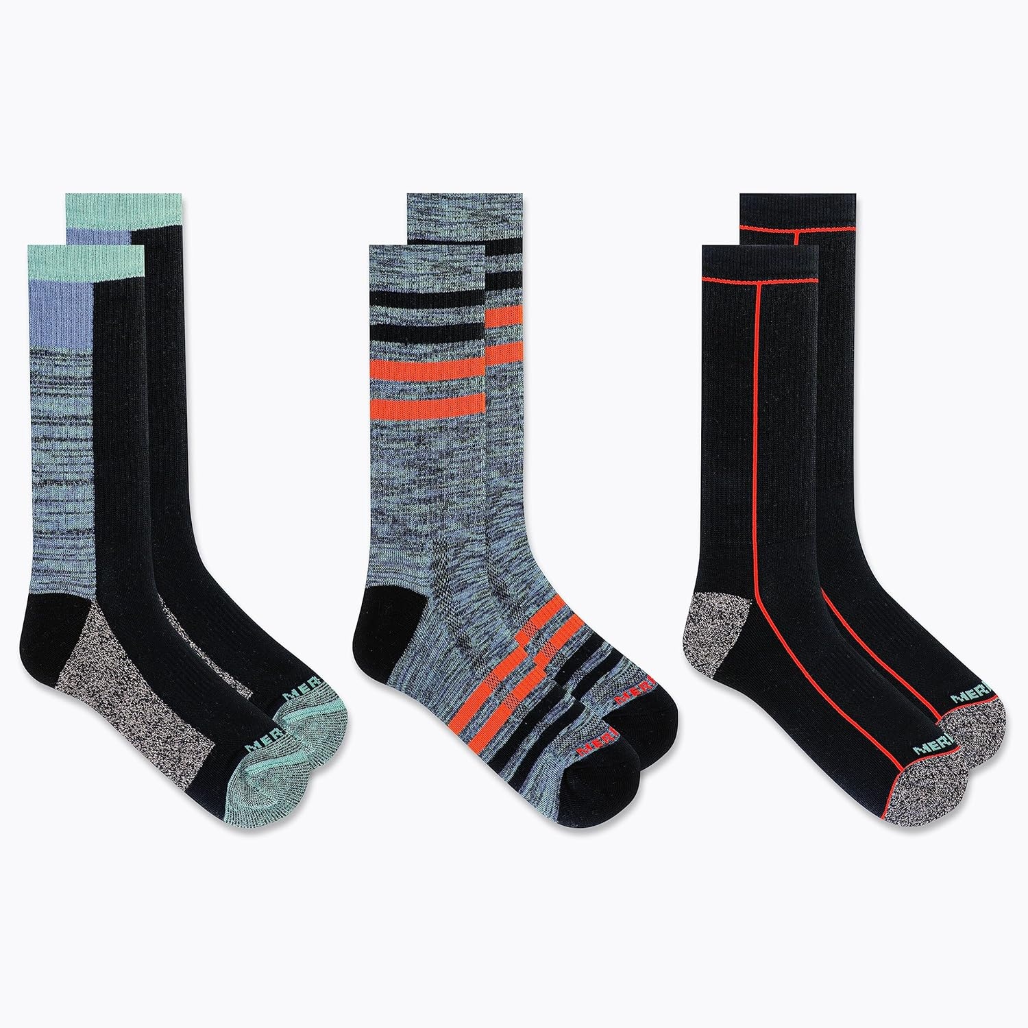 image:imageMerrell Repreve Cushioned Hiker Crew Socks 3 PairBlack Orange Assorted