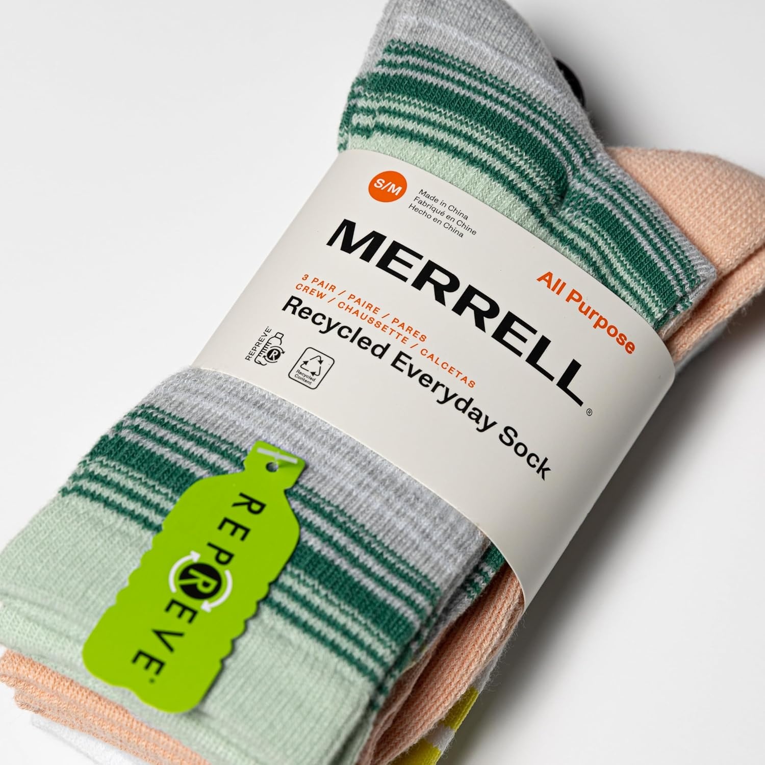 image:imageMerrell Repreve Cushioned Hiker Crew Socks 3 PairPeach Assorted