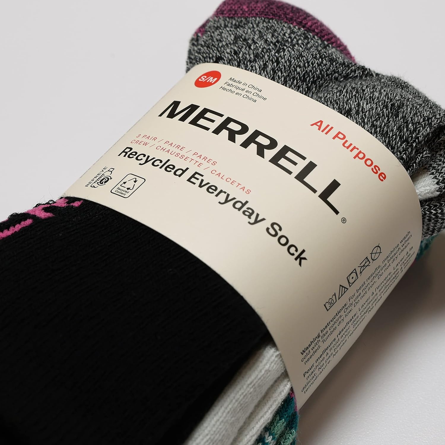 image:imageMerrell Repreve Cushioned Hiker Crew Socks 3 PairPink Assorted
