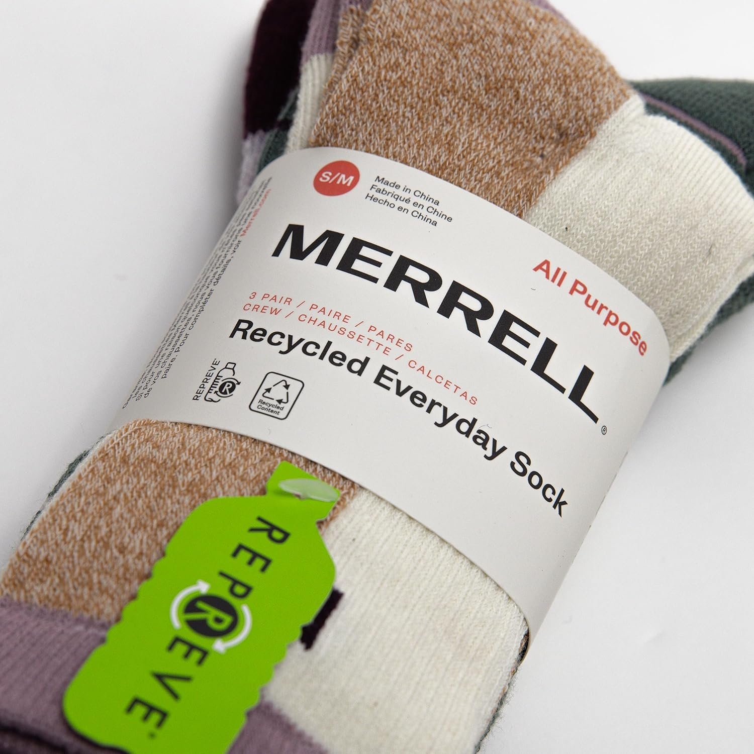 image:imageMerrell Repreve Cushioned Hiker Crew Socks 3 PairPurple Assorted