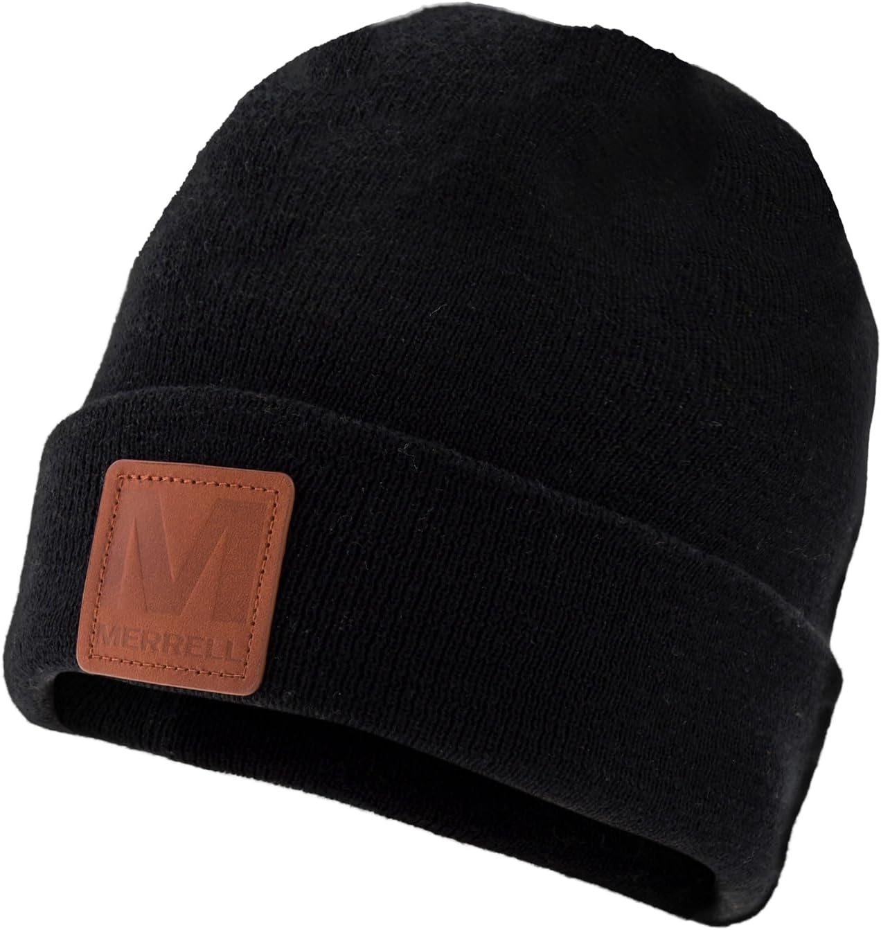 image:imageMerrell Unisex Adult Gannet Hat with Leather Patch Rib Knit Beanie with Cuff for Warmth amp AdventureBlack