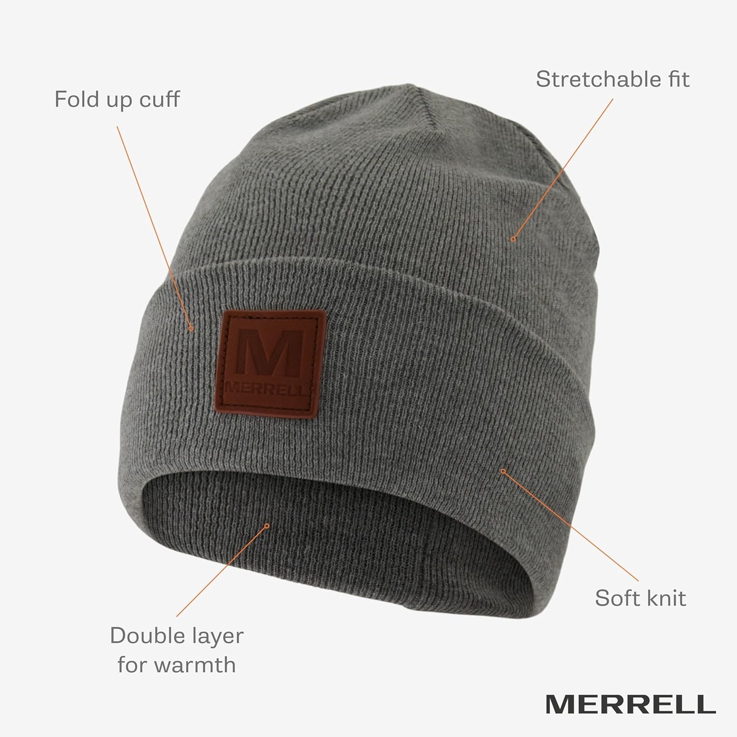 image:imageMerrell Unisex Adult Gannet Hat with Leather Patch Rib Knit Beanie with Cuff for Warmth amp AdventureIguana