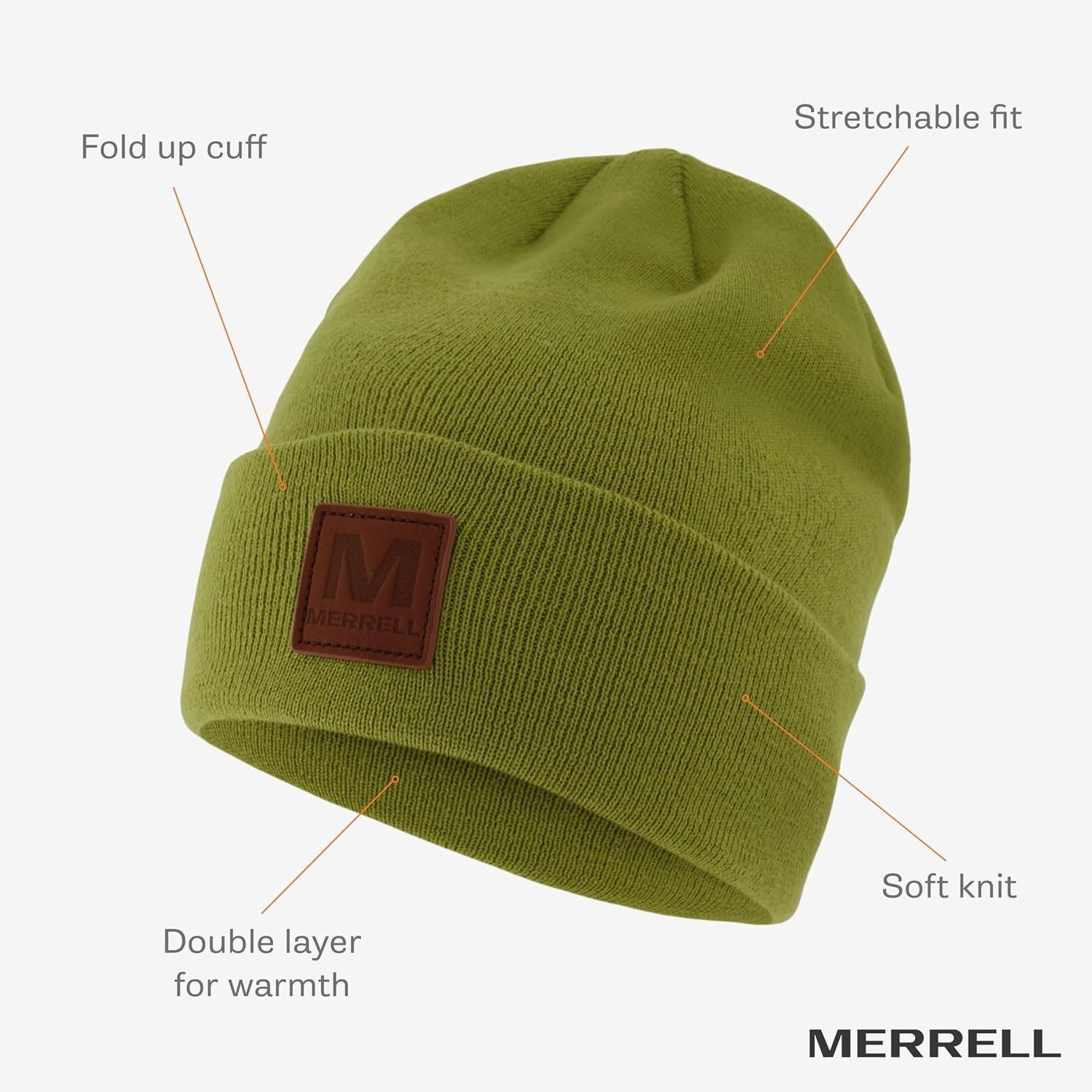 image:imageMerrell Unisex Adult Gannet Hat with Leather Patch Rib Knit Beanie with Cuff for Warmth amp AdventureLight Grey Heather