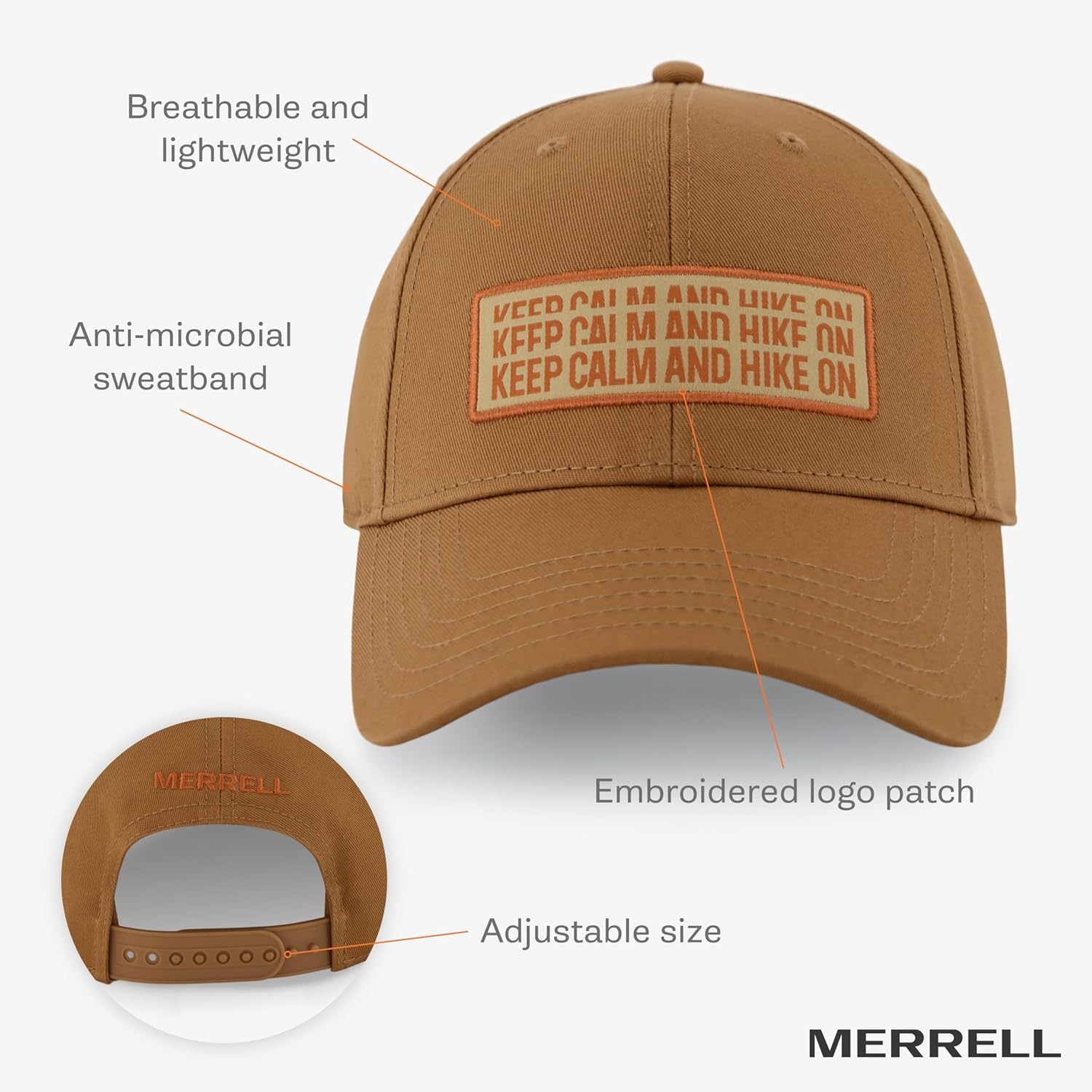 image:imageMerrell Unisex Adult Keep Calm and Hike on Cotton Canvas Cap Plastic Snapback amp MoistureWickingHarvest