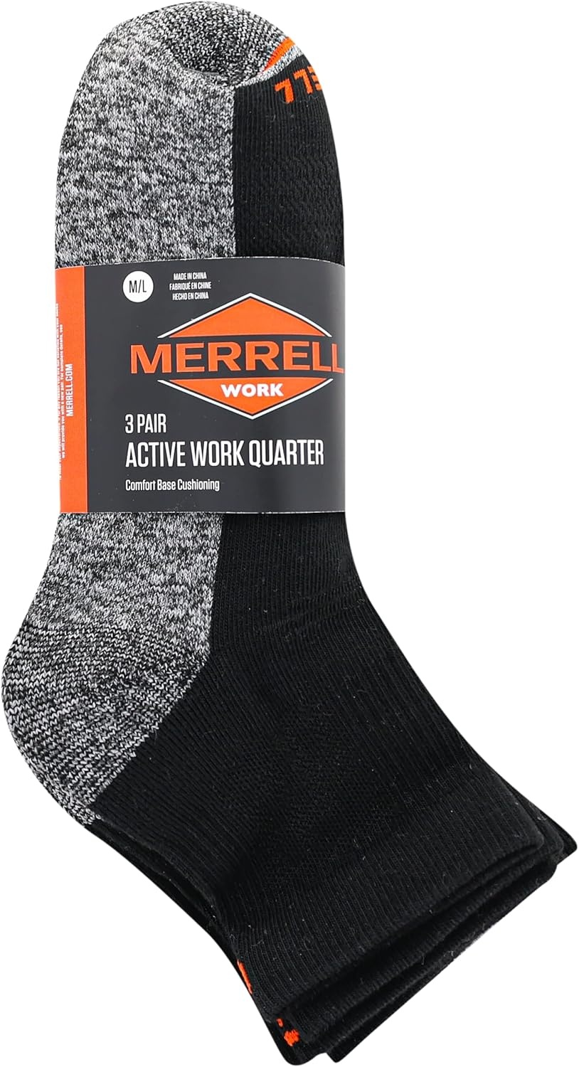 image:imageMerrell Unisex Adult Mens and Womens Lightweight Work Ankle Socks 3 Pairs Repreve With Durable ReinforcementBlack