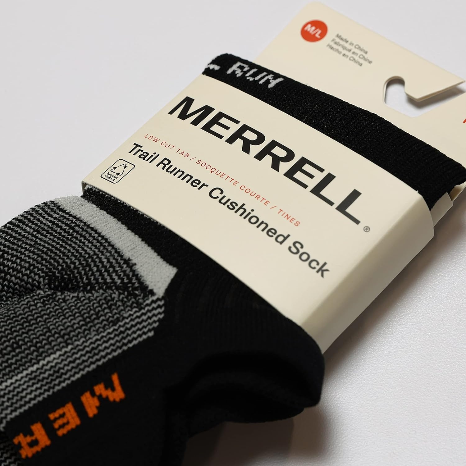 image:imageMerrell Unisex Adult Mens and Womens Trail Running Cushioned Socks Antislip Heel amp Arch CompressionLow Cut Tab Black White