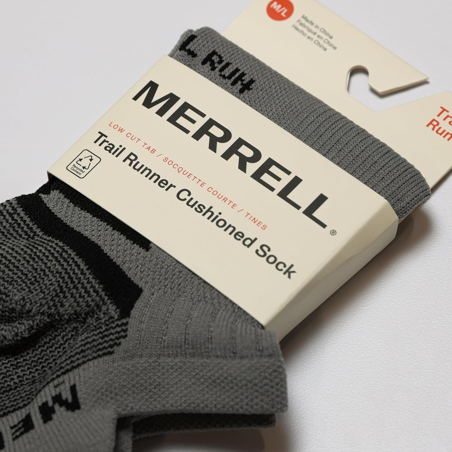 image:imageMerrell Unisex Adult Mens and Womens Trail Running Cushioned Socks Antislip Heel amp Arch CompressionLow Cut Tab GrayBlack