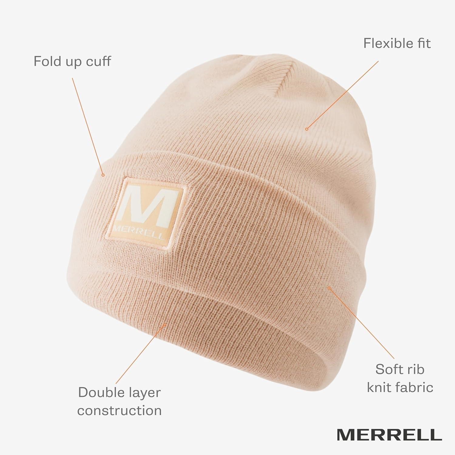 image:imageMerrell Unisex Adult Patch Beanie Classic DoubleLayer Knit Hat with Cuff for Slopes amp City WarmthBlush