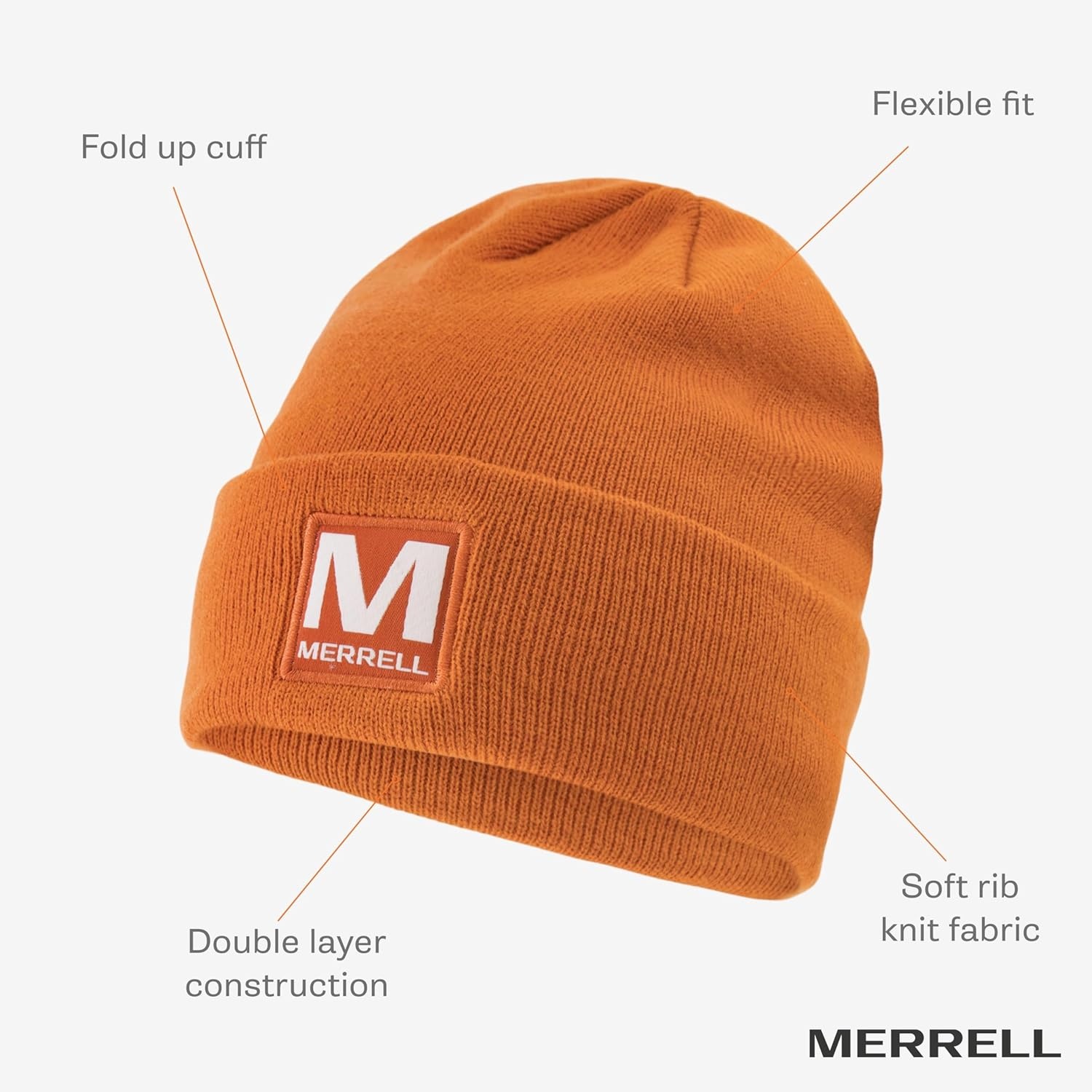 image:imageMerrell Unisex Adult Patch Beanie Classic DoubleLayer Knit Hat with Cuff for Slopes amp City WarmthBrick