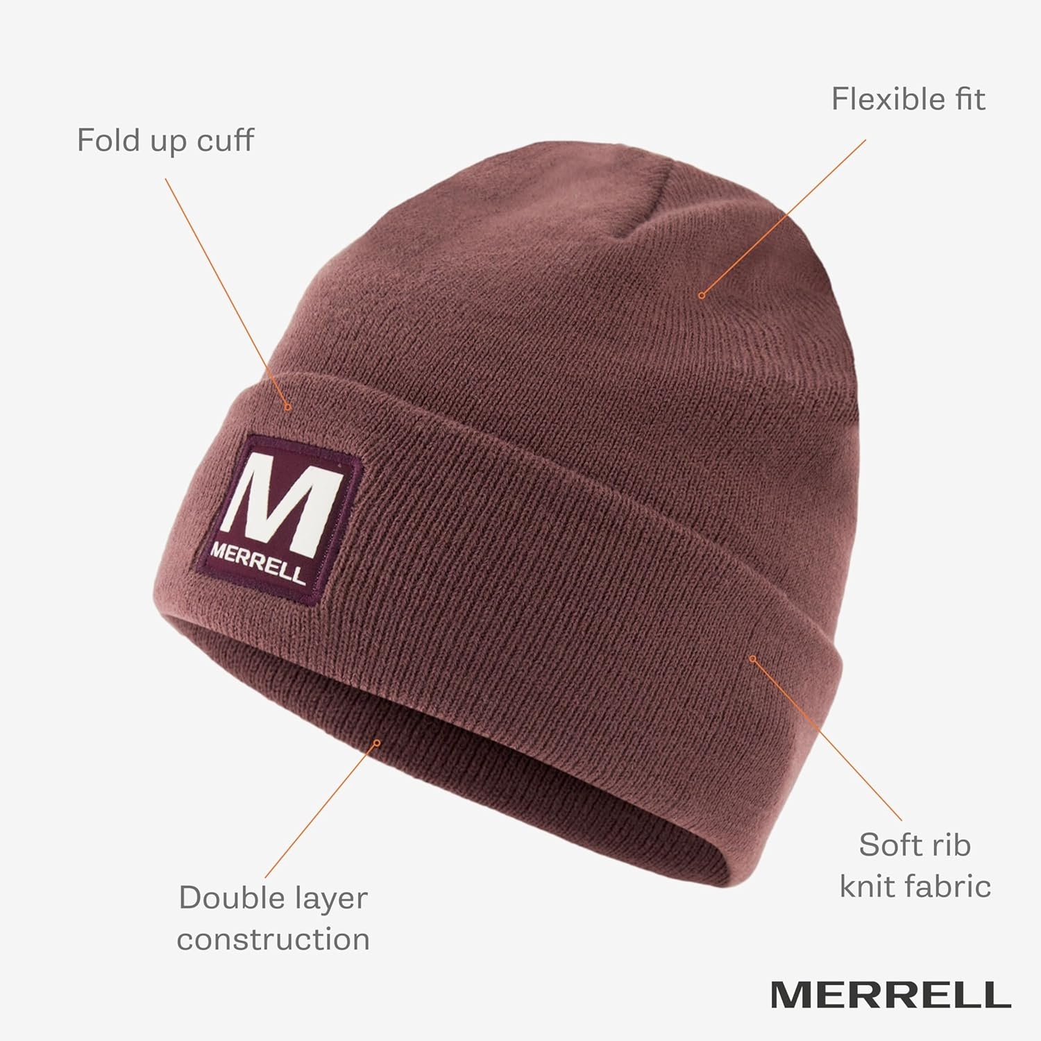 image:imageMerrell Unisex Adult Patch Beanie Classic DoubleLayer Knit Hat with Cuff for Slopes amp City WarmthEggplant