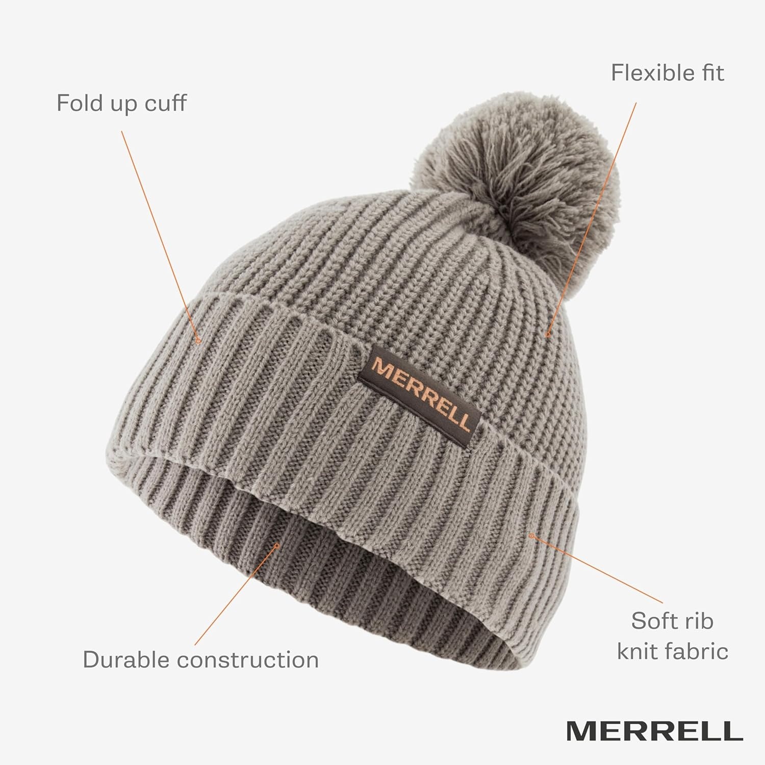 image:imageMerrell Unisex Adult Wanderer Beanie with Pom Pom Crown Knit Beanie with Cuff Trail amp StyleLight Grey Heather