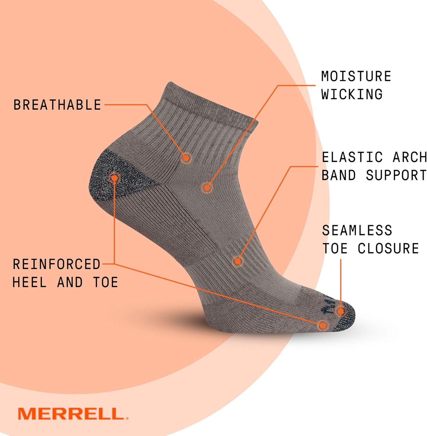 image:imageMerrell Unisex Adult Wool Hiking Ankle Socks 6PairsCharcoal Heather 3 Pairs