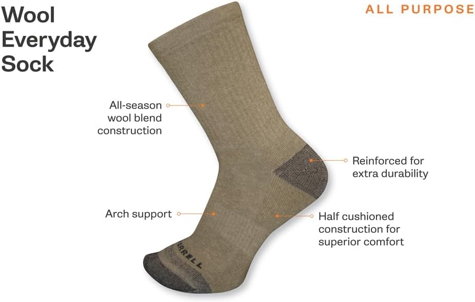 image:imageMerrell Unisex Adult Wool Hiking Crew Socks 3PackCharcoal 6 Pairs