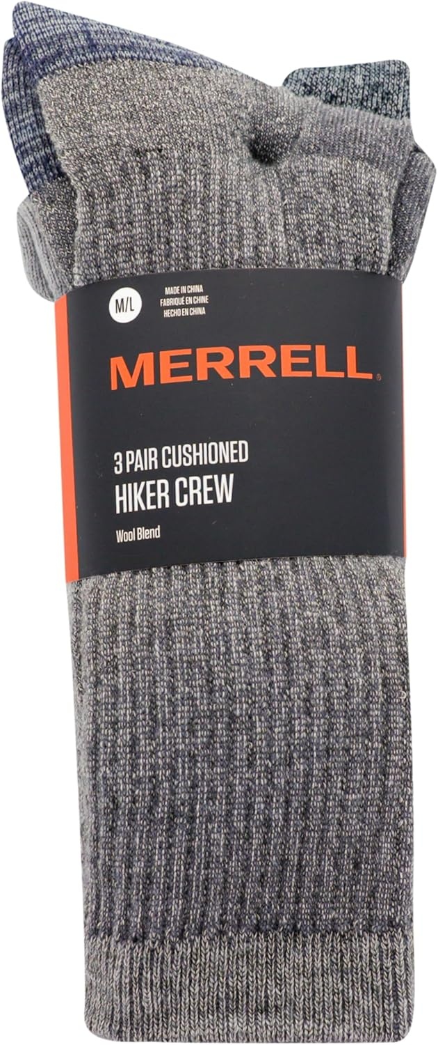 image:imageMerrell Unisex Adult Wool Hiking Crew Socks 3PackCharcoal Heather 3 Pairs