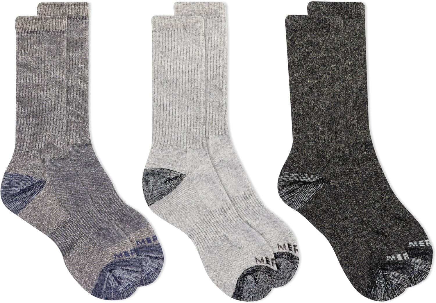 image:imageMerrell Unisex Adult Wool Hiking Crew Socks 3PackCharcoal Heather 3 Pairs