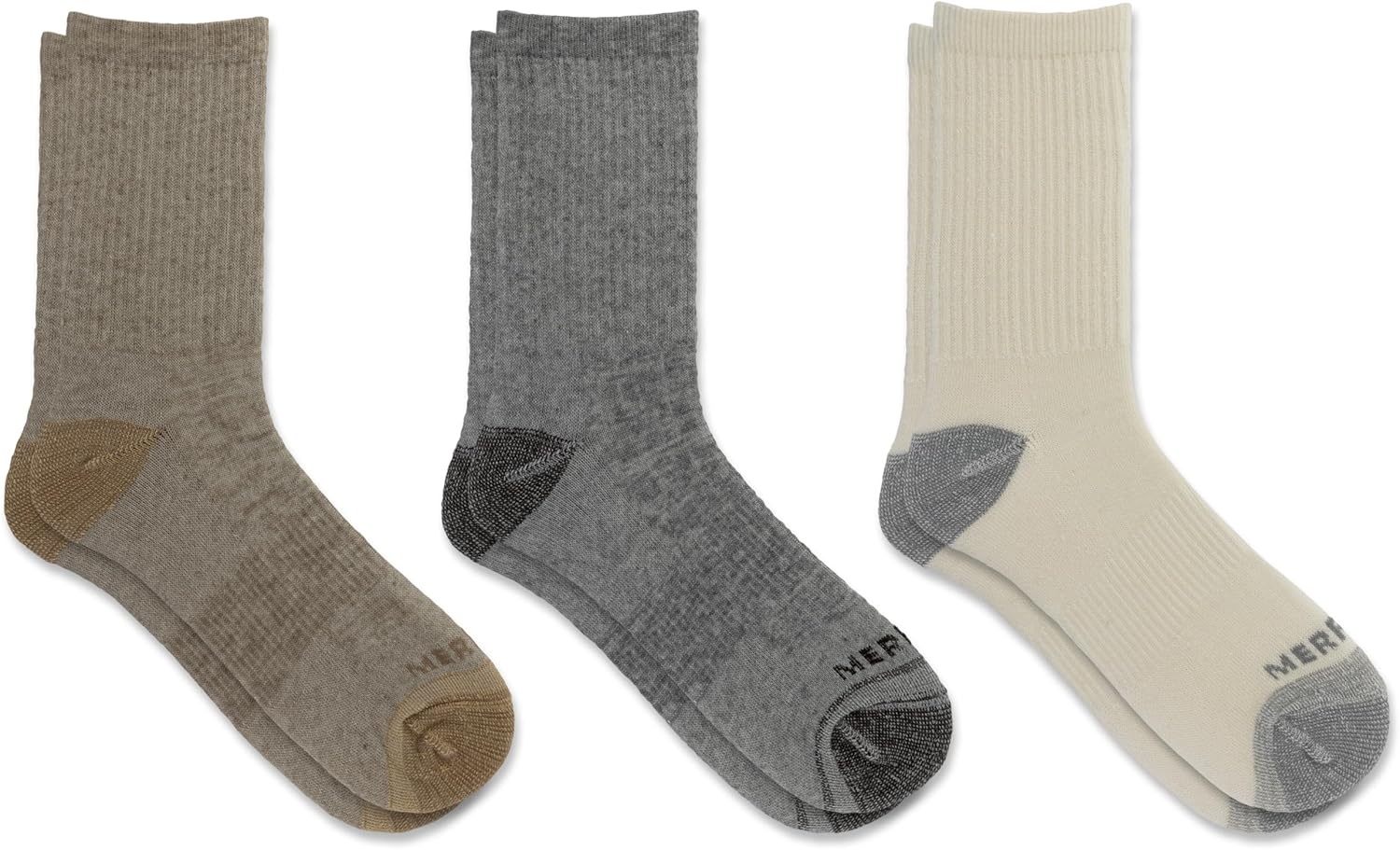 image:imageMerrell Unisex Adult Wool Hiking Crew Socks 3PackLight Tan Assorted 3 Pairs