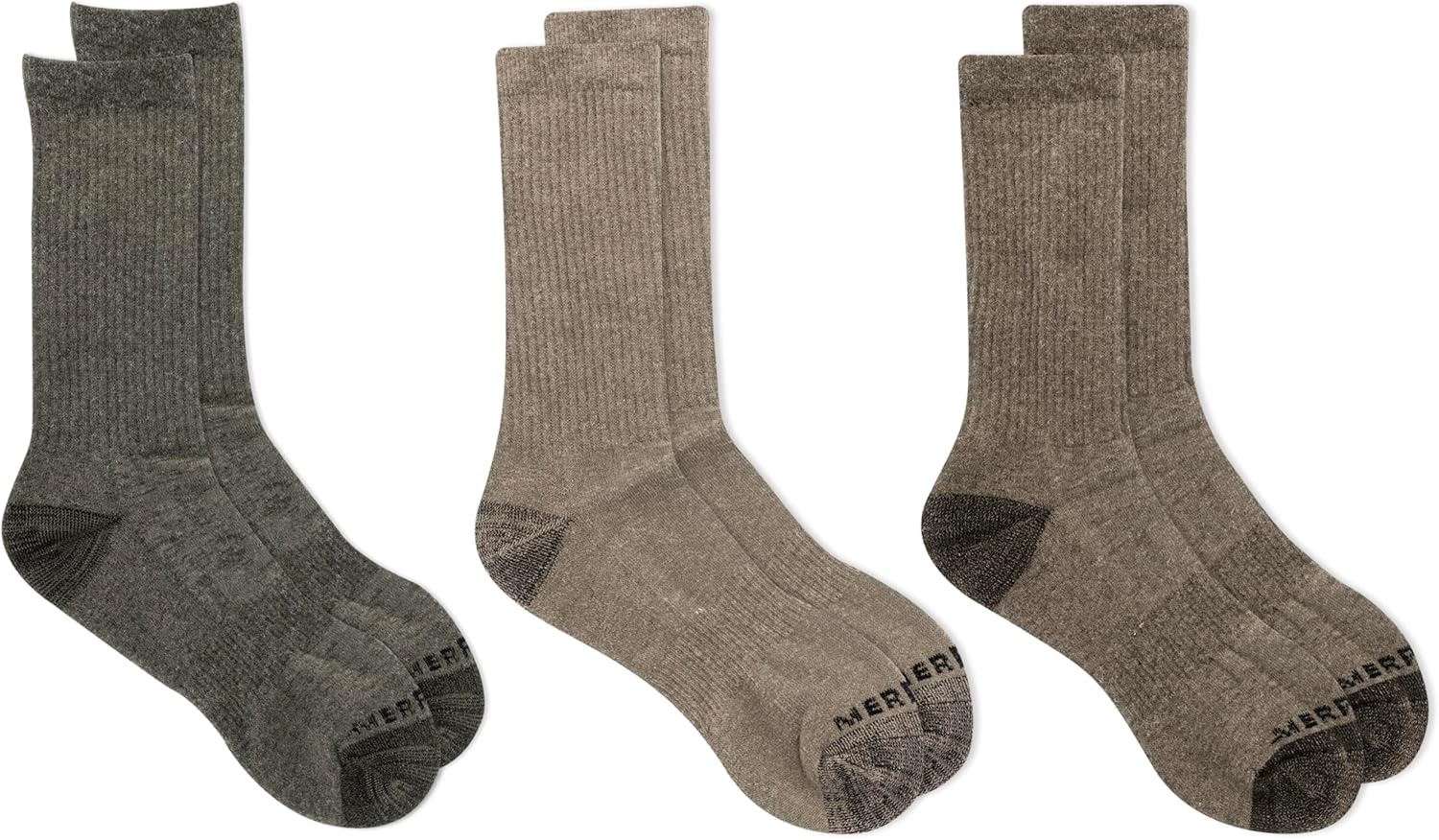 image:imageMerrell Unisex Adult Wool Hiking Crew Socks 3PackOlive Assorted 3 Pairs