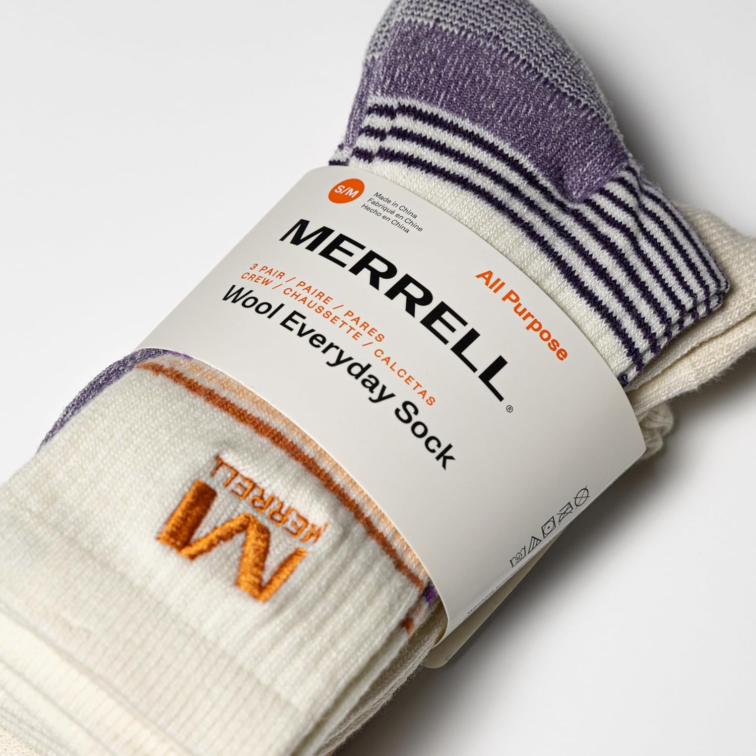 image:imageMerrell Unisex Adult Wool Hiking Crew Socks 3PackWhite 3 Pairs