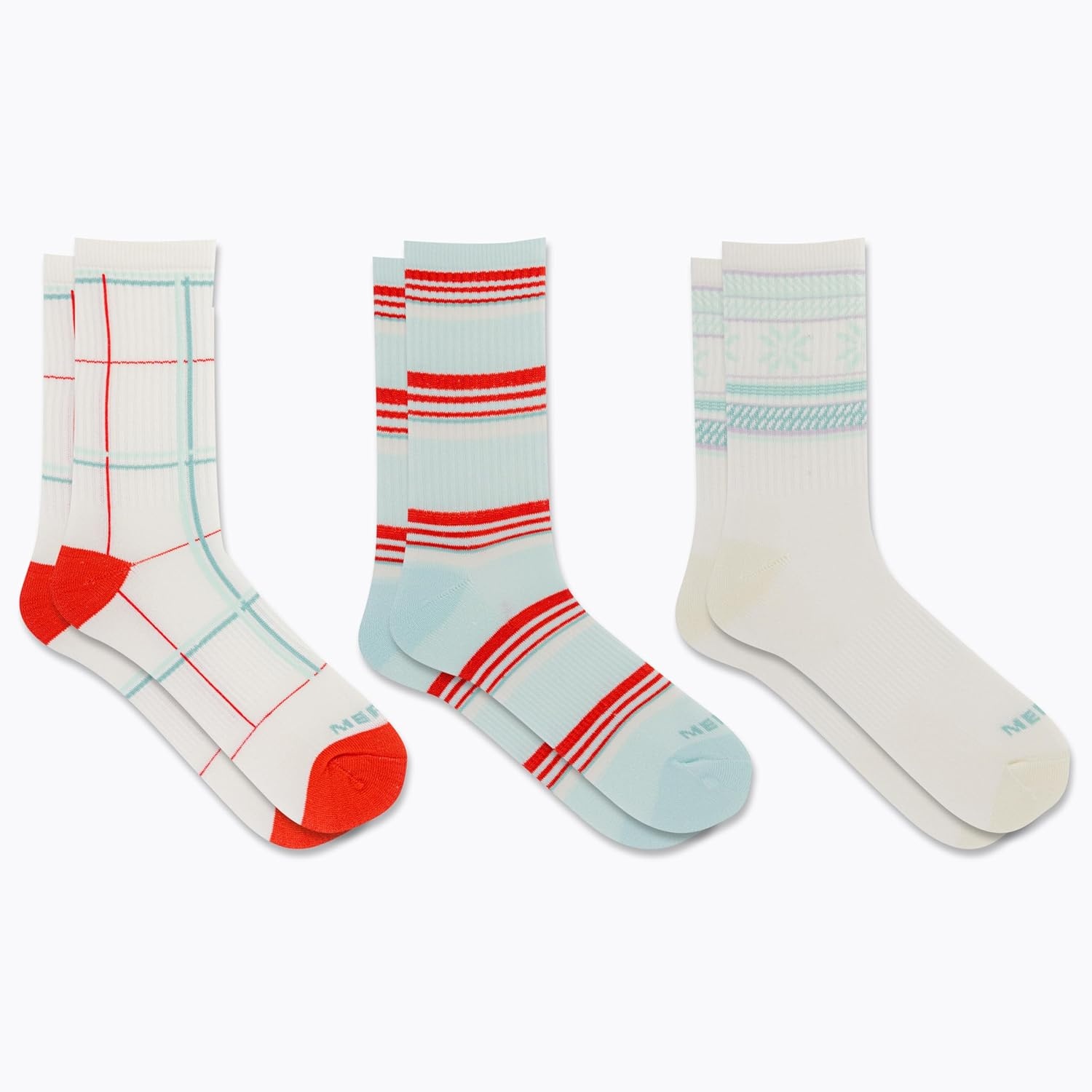 image:imageMerrell Unisex Adult Wool Hiking Crew Socks 3PackWhite Assorted 3 Pairs