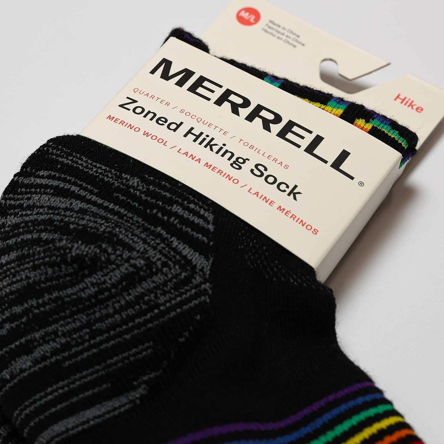 image:imageMerrell Unisex Mens and Womens Zoned Cushioned Wool Hiking Ankle Socks Breathable Arch SupportBlack Rainbow