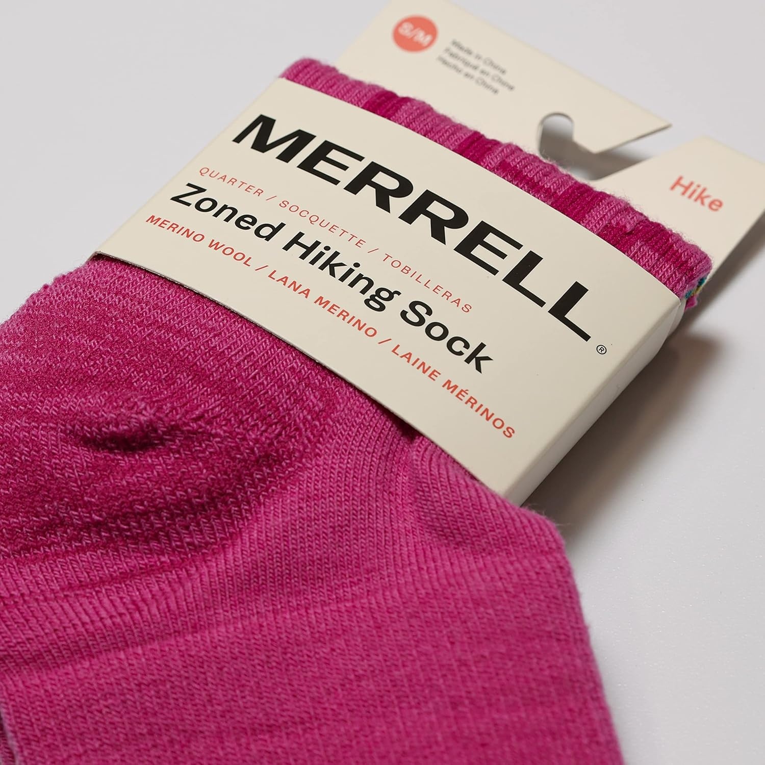 image:imageMerrell Unisex Mens and Womens Zoned Cushioned Wool Hiking Ankle Socks Breathable Arch SupportPink