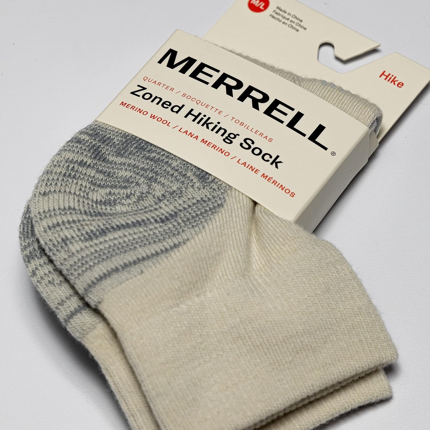 image:imageMerrell Unisex Mens and Womens Zoned Cushioned Wool Hiking Ankle Socks Breathable Arch SupportWhisper White