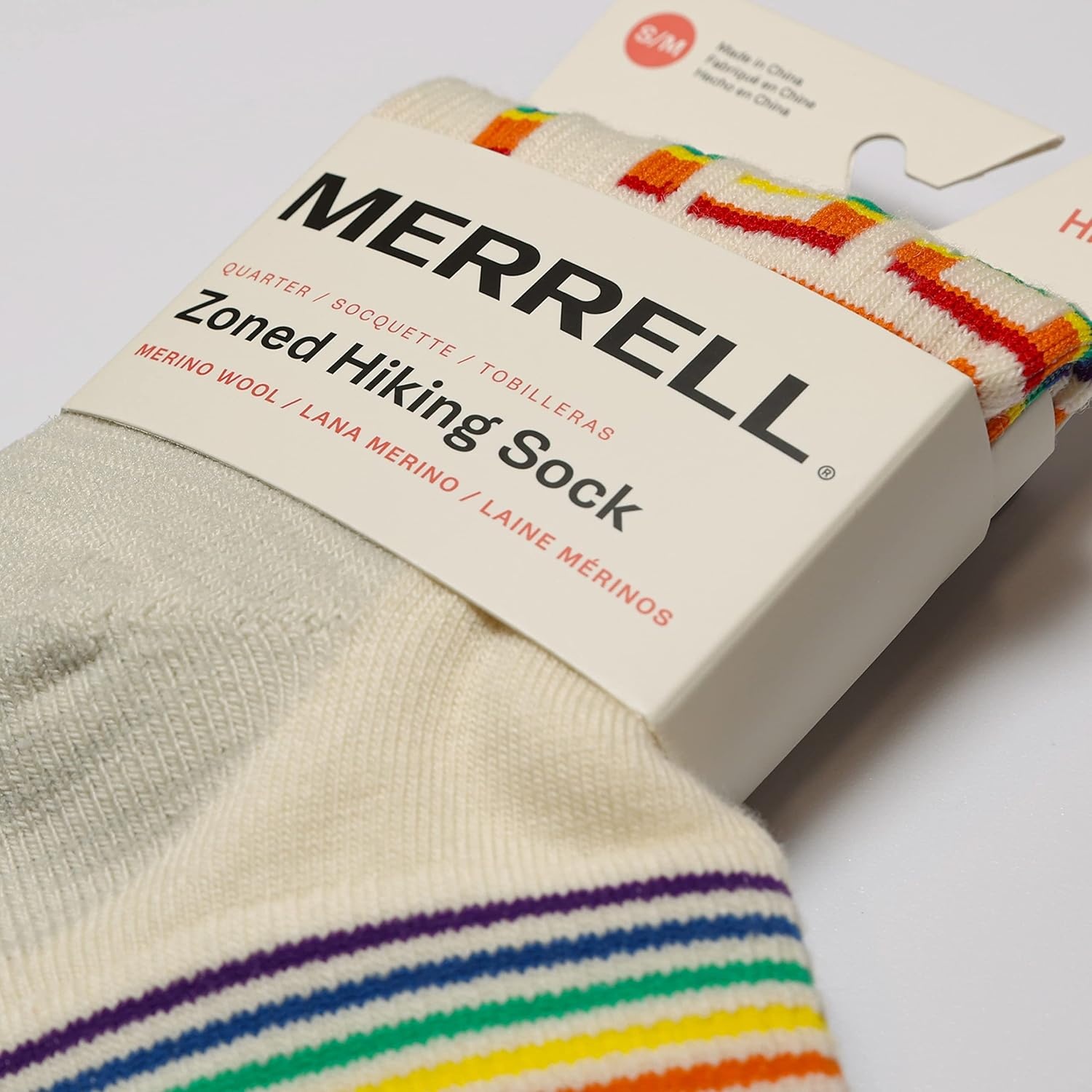 image:imageMerrell Unisex Mens and Womens Zoned Cushioned Wool Hiking Ankle Socks Breathable Arch SupportWhite Rainbow