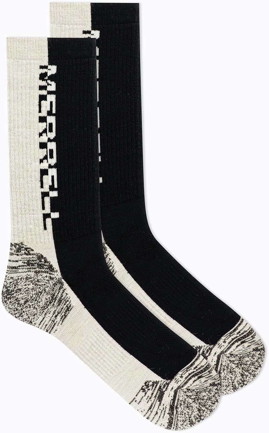 image:imageMerrell unisexadult Mens and Womens Zoned Cushioned Wool Hiking Crew Socks Breathable Arch SupportBlackWhite Logo