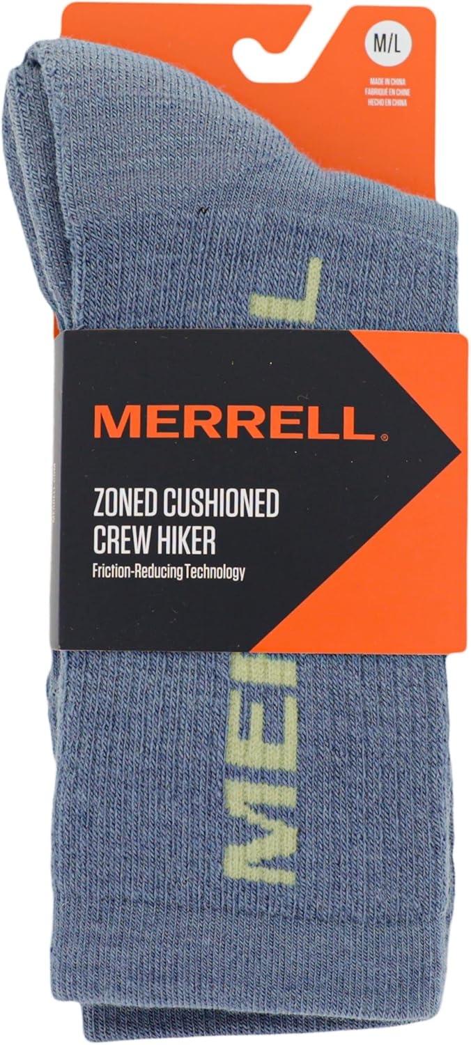 image:imageMerrell unisexadult Mens and Womens Zoned Cushioned Wool Hiking Crew Socks Breathable Arch SupportBlue Logo