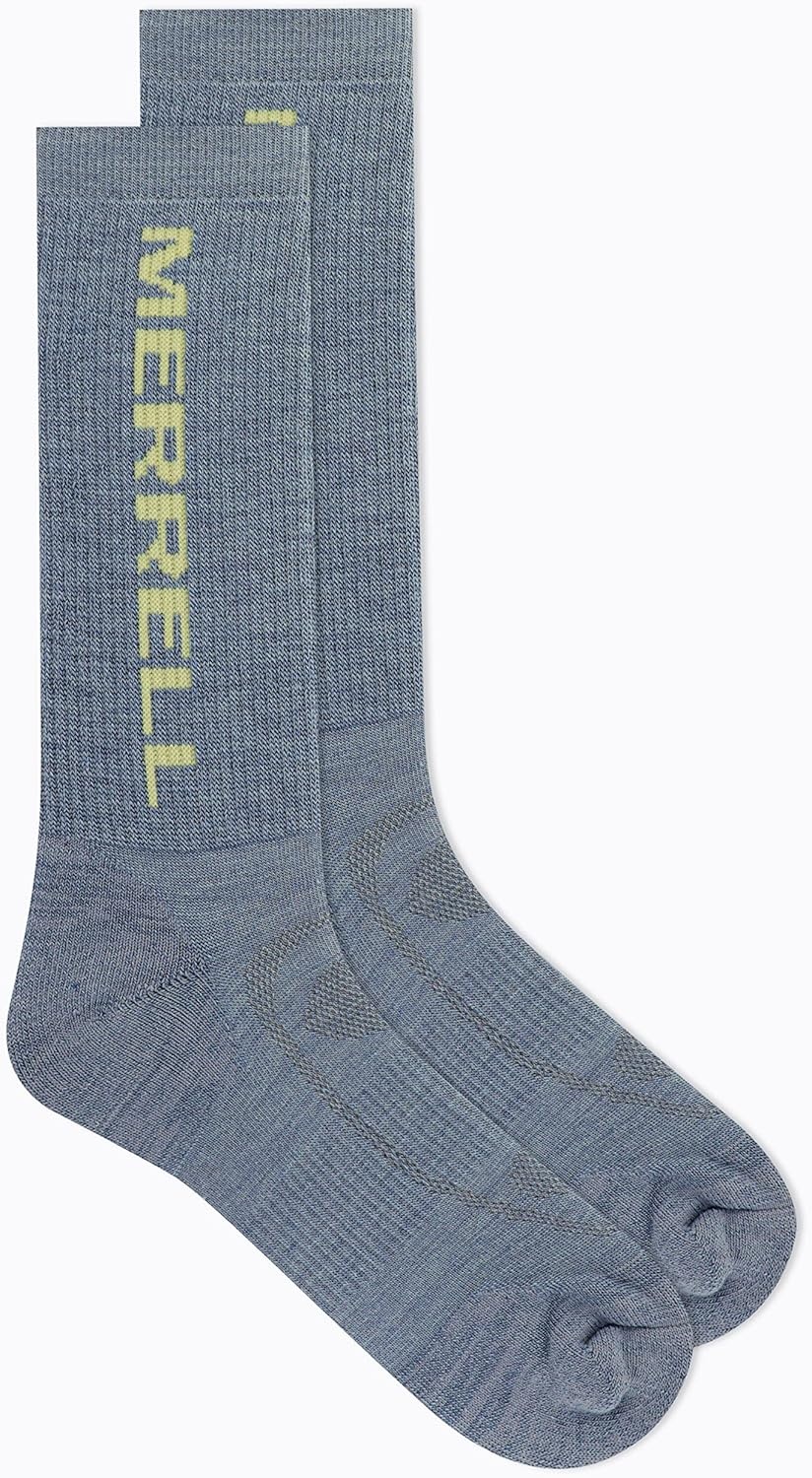 image:imageMerrell unisexadult Mens and Womens Zoned Cushioned Wool Hiking Crew Socks Breathable Arch SupportBlue Logo