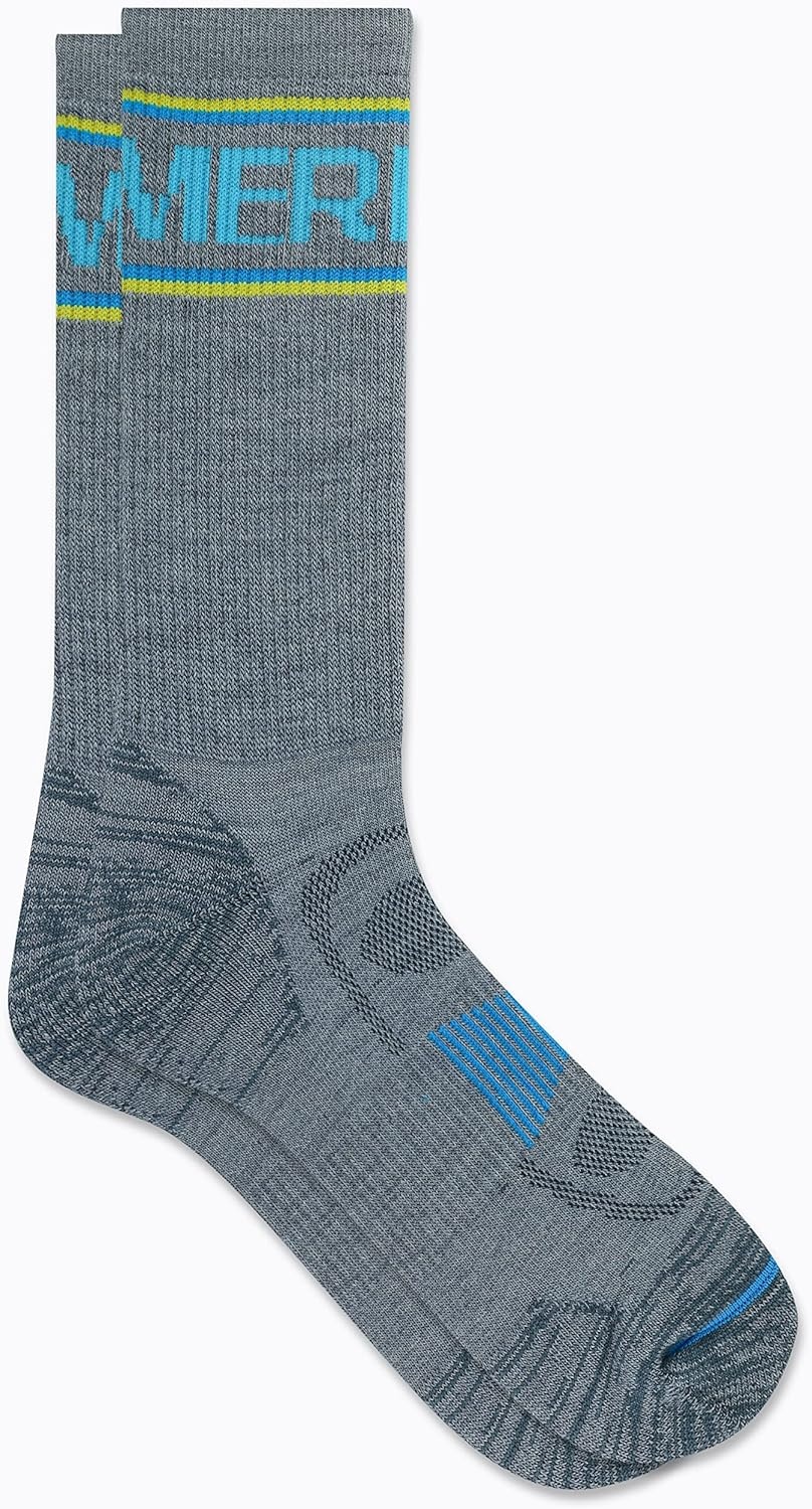 image:imageMerrell unisexadult Mens and Womens Zoned Cushioned Wool Hiking Crew Socks Breathable Arch SupportGrayBlue