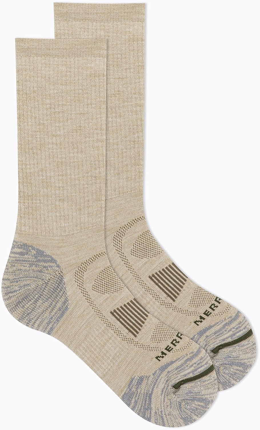 image:imageMerrell unisexadult Mens and Womens Zoned Cushioned Wool Hiking Crew Socks Breathable Arch SupportLight Tan