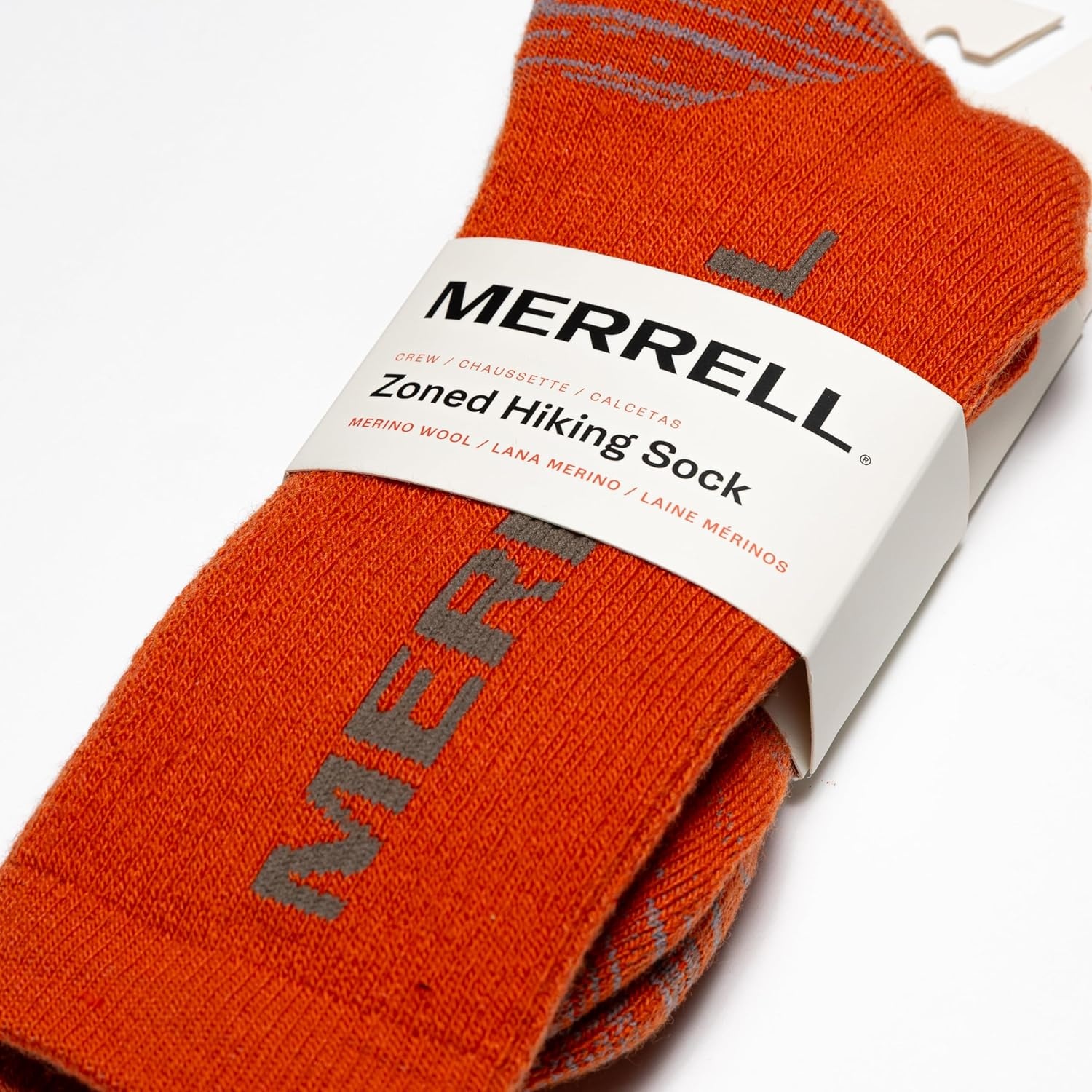 image:imageMerrell unisexadult Mens and Womens Zoned Cushioned Wool Hiking Crew Socks Breathable Arch SupportOrange
