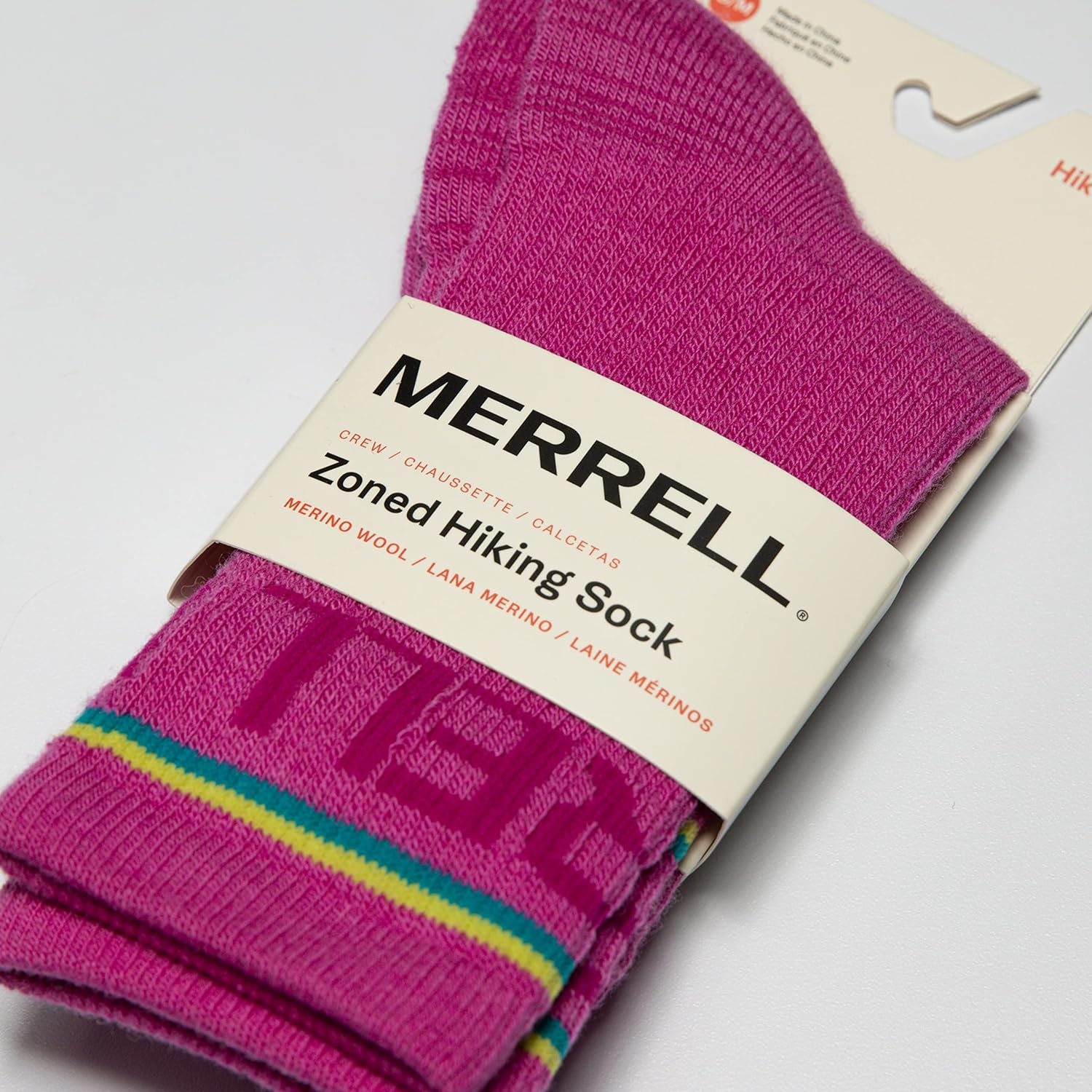 image:imageMerrell unisexadult Mens and Womens Zoned Cushioned Wool Hiking Crew Socks Breathable Arch SupportPink Stripe