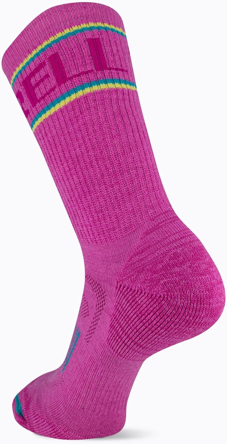 image:imageMerrell unisexadult Mens and Womens Zoned Cushioned Wool Hiking Crew Socks Breathable Arch SupportPink Stripe