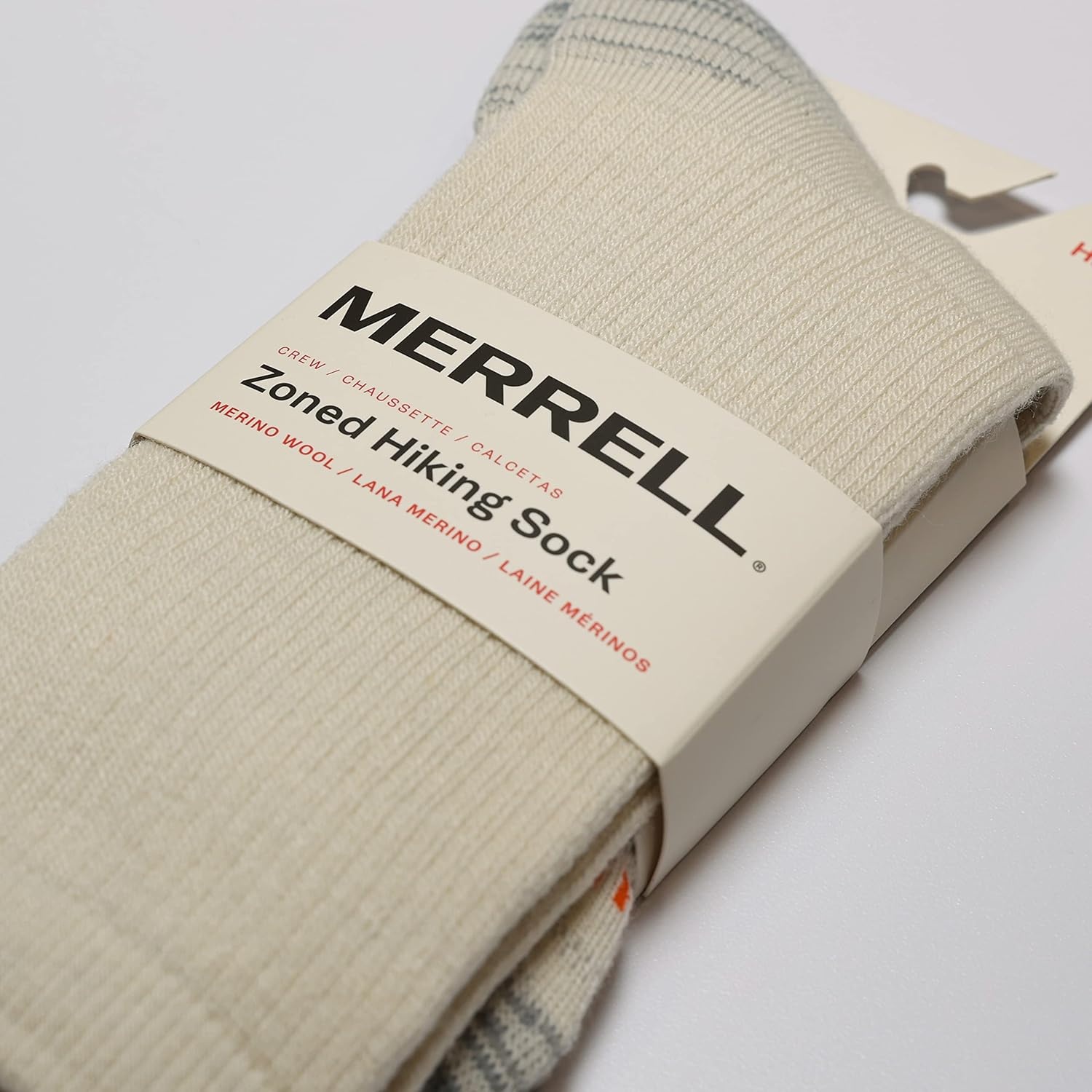 image:imageMerrell unisexadult Mens and Womens Zoned Cushioned Wool Hiking Crew Socks Breathable Arch SupportWhisper White