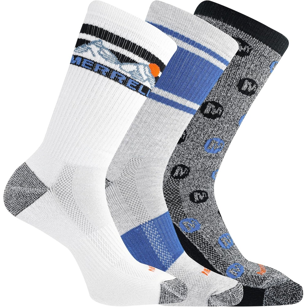 image:imageMerrell Mens and Womens Wool Everyday Hiking Socks 3 Pair Pack Cushion Arch Support amp Moisture WickingCrew Blue Assorted 3 Pairs
