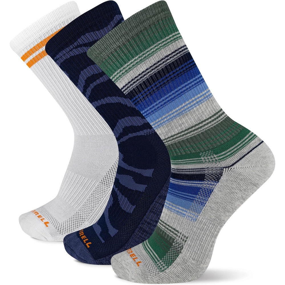 image:imageMerrell Repreve Cushioned Hiker Crew Socks 3 PairBlue Stripe Assorted