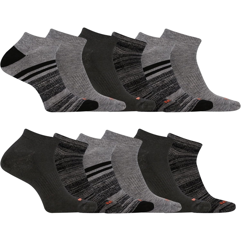 image:imageMerrell Unisex Adult Mens and Womens Cushioned Midweight Low Cut Socks 4 amp 12 Pairs Moisture WickingBlack Assorted 12 Pairs