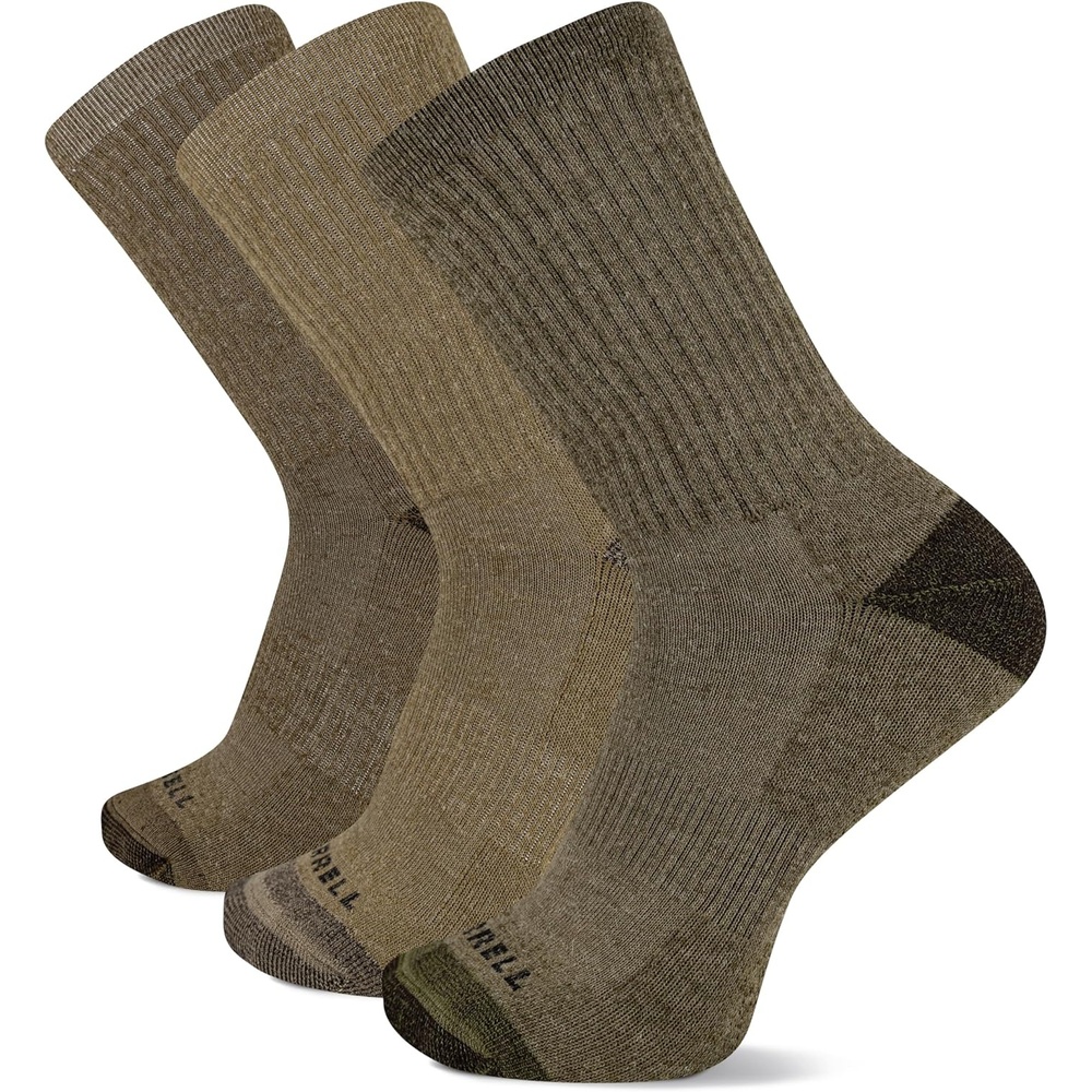 image:imageMerrell Unisex Adult Wool Hiking Crew Socks 3PackOlive Assorted 3 Pairs