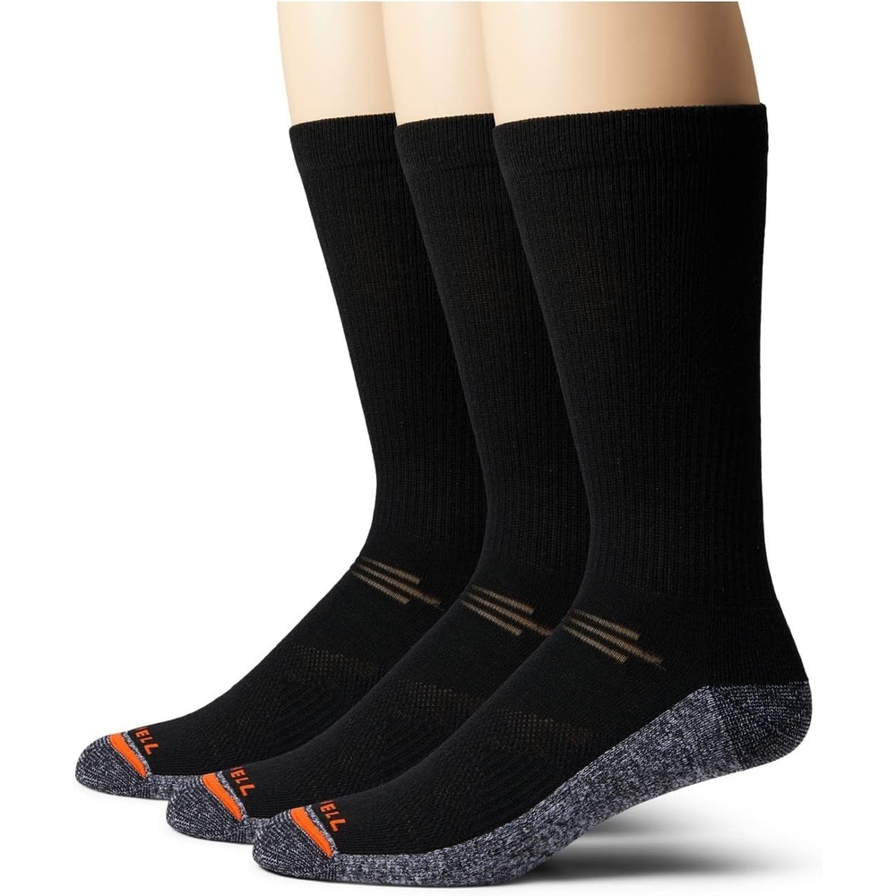 image:imageMerrell unisexadult Mens and Womens Lightweight Work Crew Socks 3 Pairs Repreve With Durable ReinforcementBlack