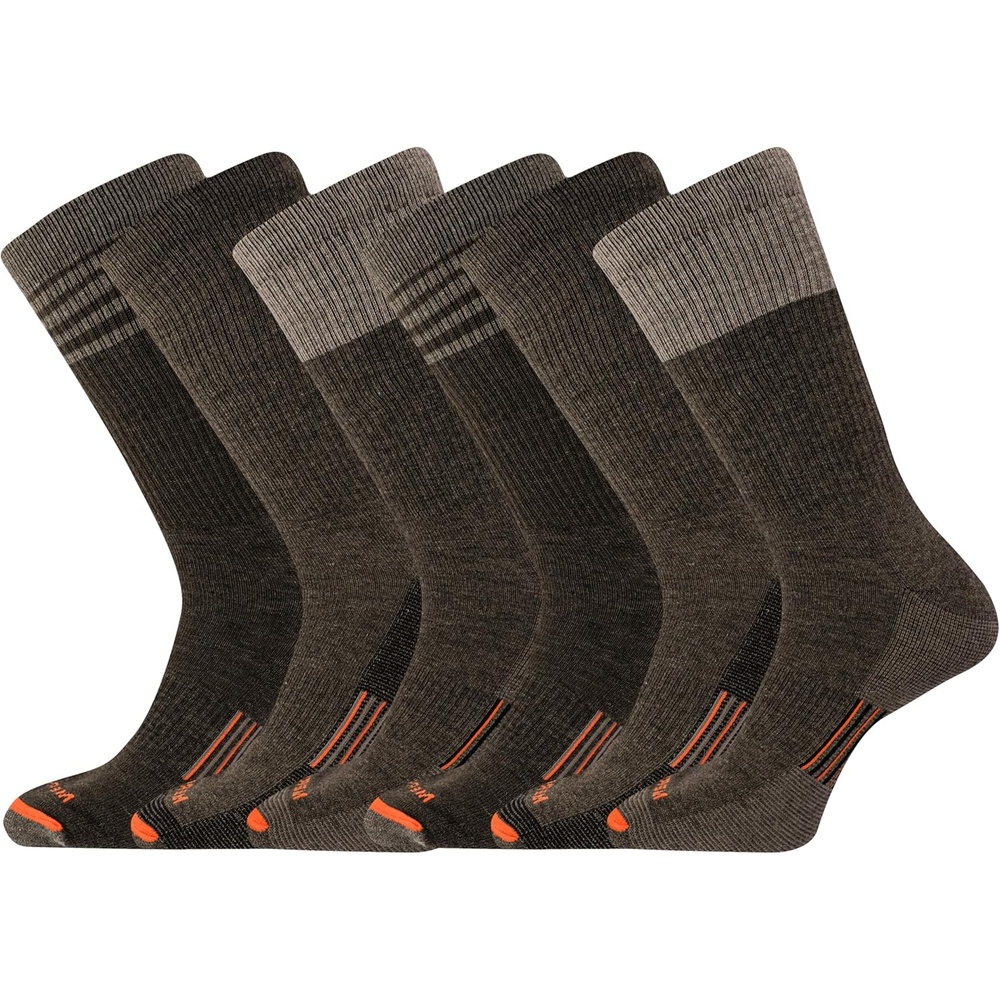 image:imageMerrell unisexadult Mens and Womens Merino Wool Work Crew Socks 3 Pairs Arch SupportBrown 6 Pairs