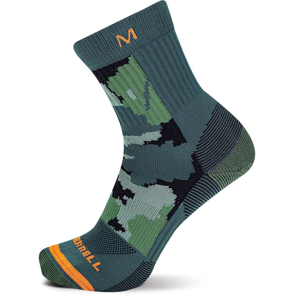 image:imageMerrell unisexadult Mens and Womens Trail Running Lightweight Socks Antislip Heel and Breathable MeshMid Crew Green Camo
