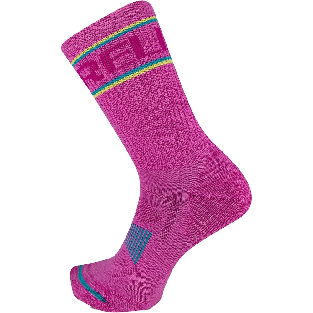 image:imageMerrell unisexadult Mens and Womens Zoned Cushioned Wool Hiking Crew Socks  Breathable Arch SupportPink Stripe