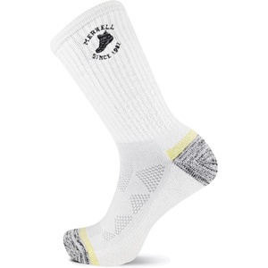 Merrell Men’s and Women’s MOAB Hiking Midweight Cushion Socks – Unisex Coolmax Moisture Management and Arch Support(Crew – White)